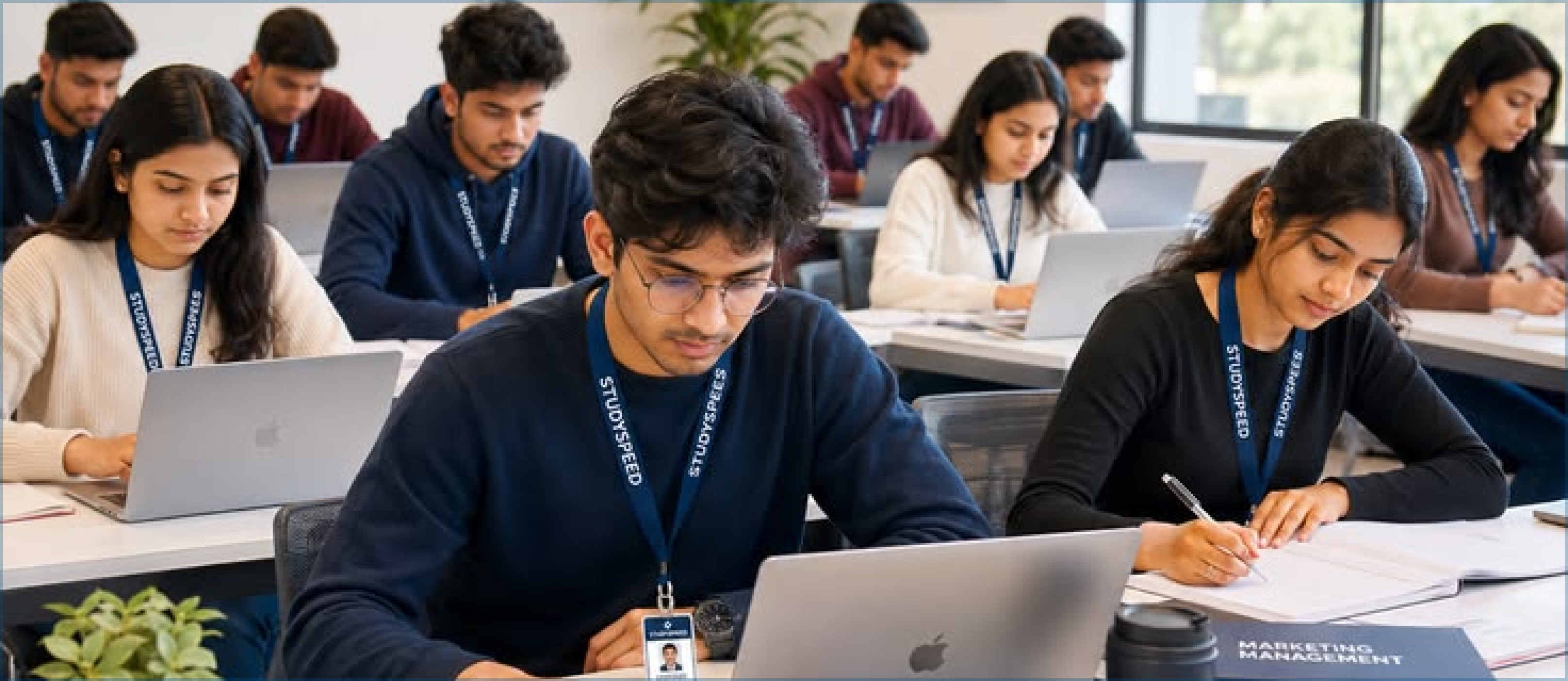 Students learning in a modern classroom